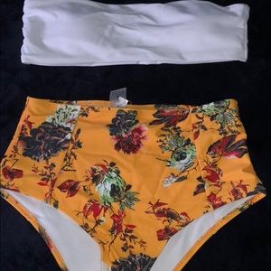 High waisted bandeau bathing suit